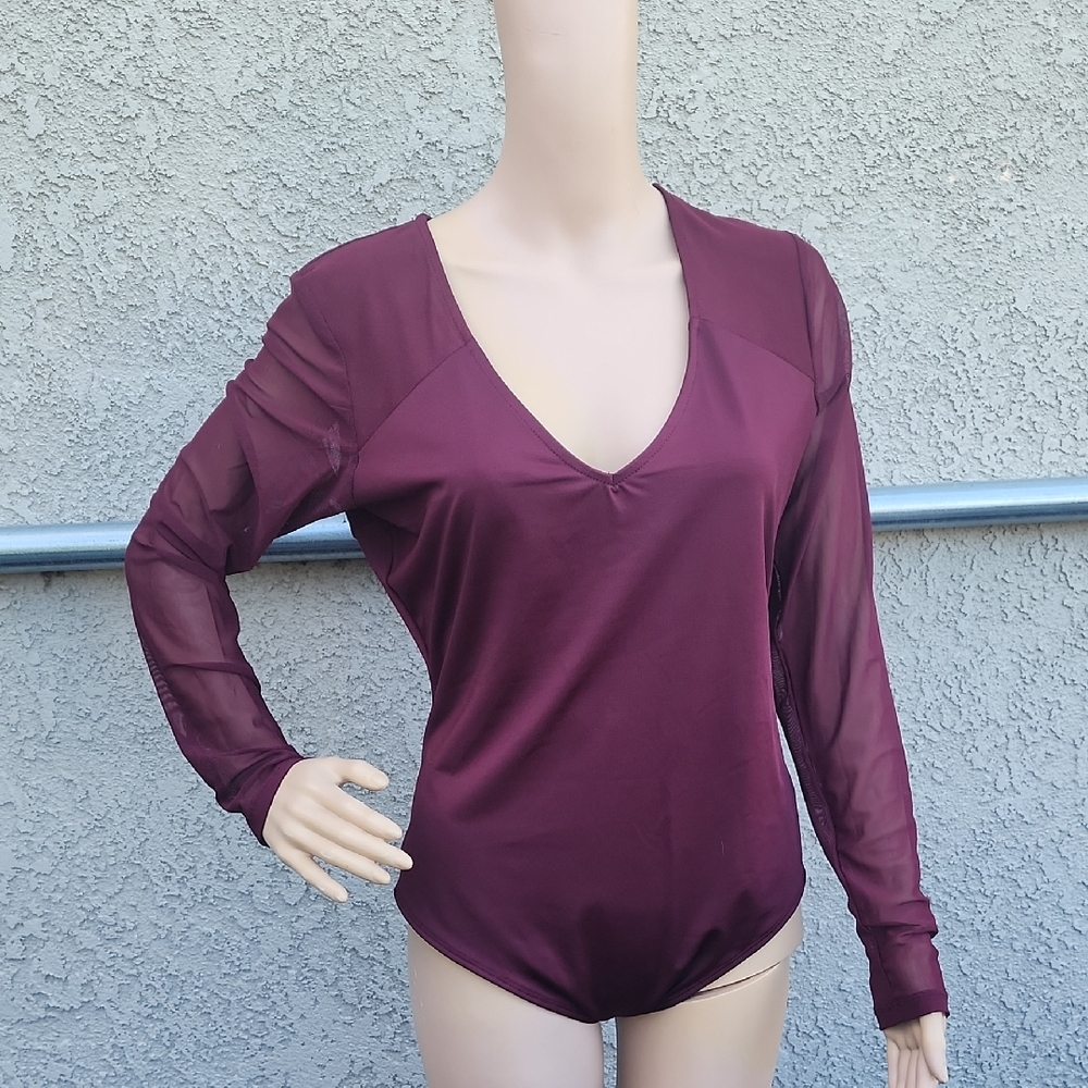 Bar III Deep Burgundy Long Sleeve Bodysuit Size XL